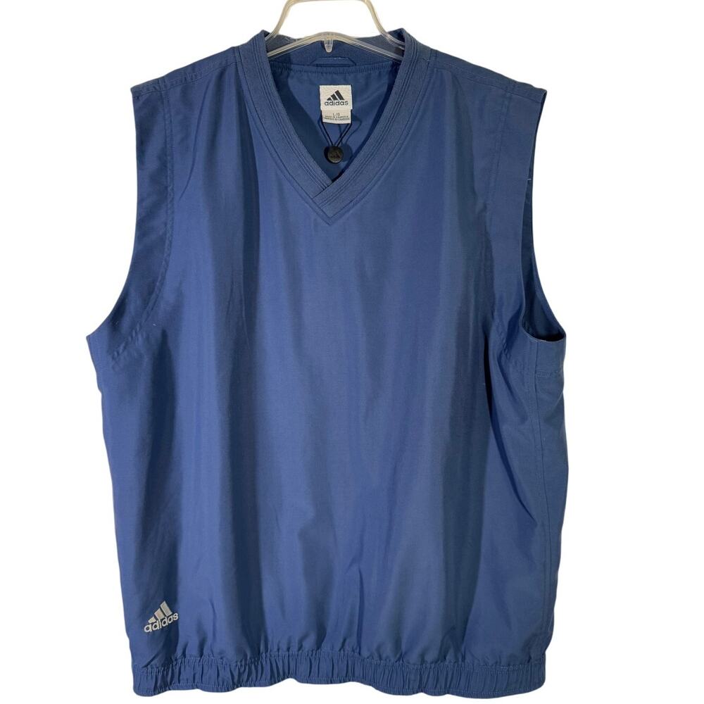 Vintage Adidas Climashell Golf Wind Vest V-Neck Blue Mesh Lined Pullover Men L